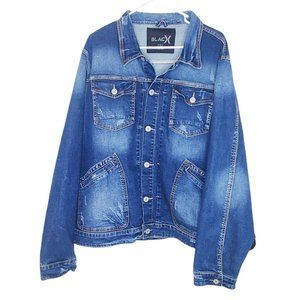 BlacX Brand Men's Denim Jacket - Distressed Size 2XL -Blue Denim